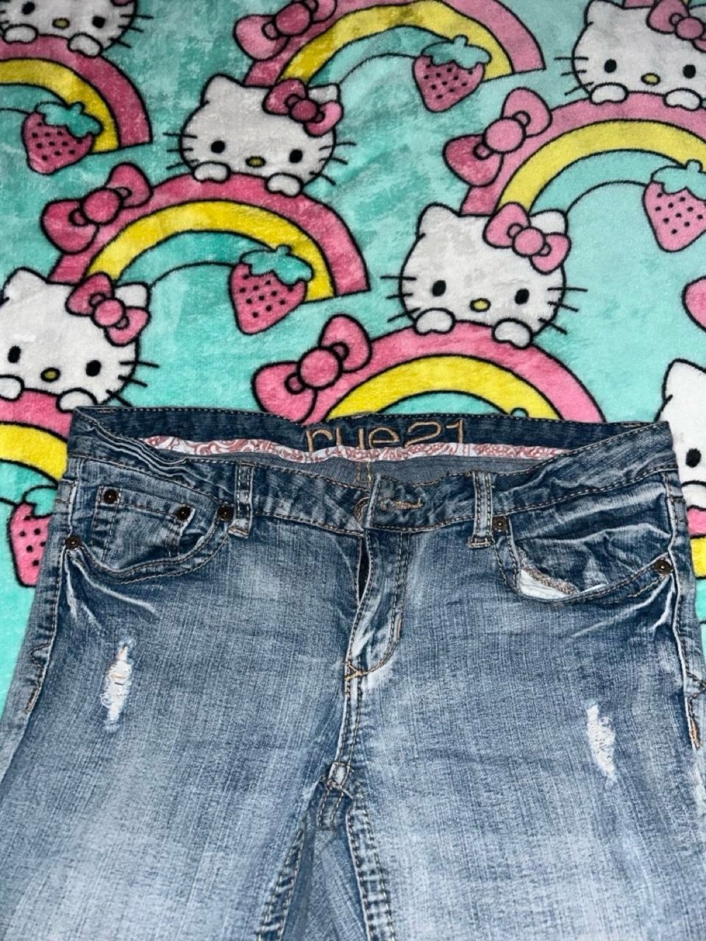 Rue21 Women's Light Blue Low Rise Distressed Boot Cut Jeans